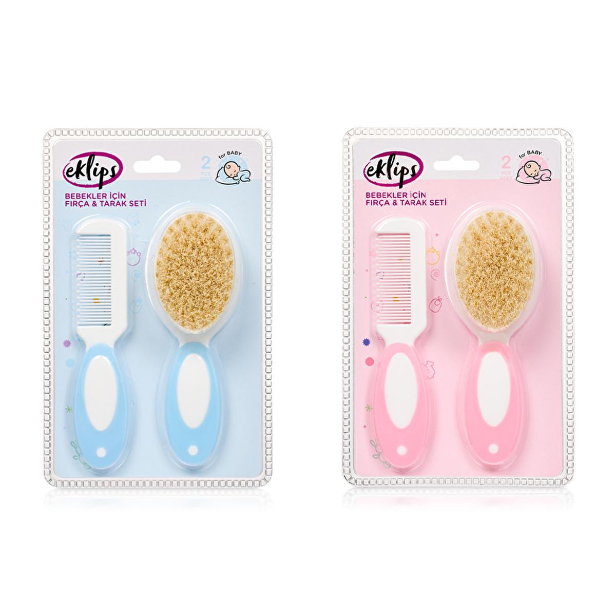 Eklips Baby Hair Brush and Comb Set - Natural Bristle Brush & Round-Tipped Comb for Gentle Infant Hair Care
