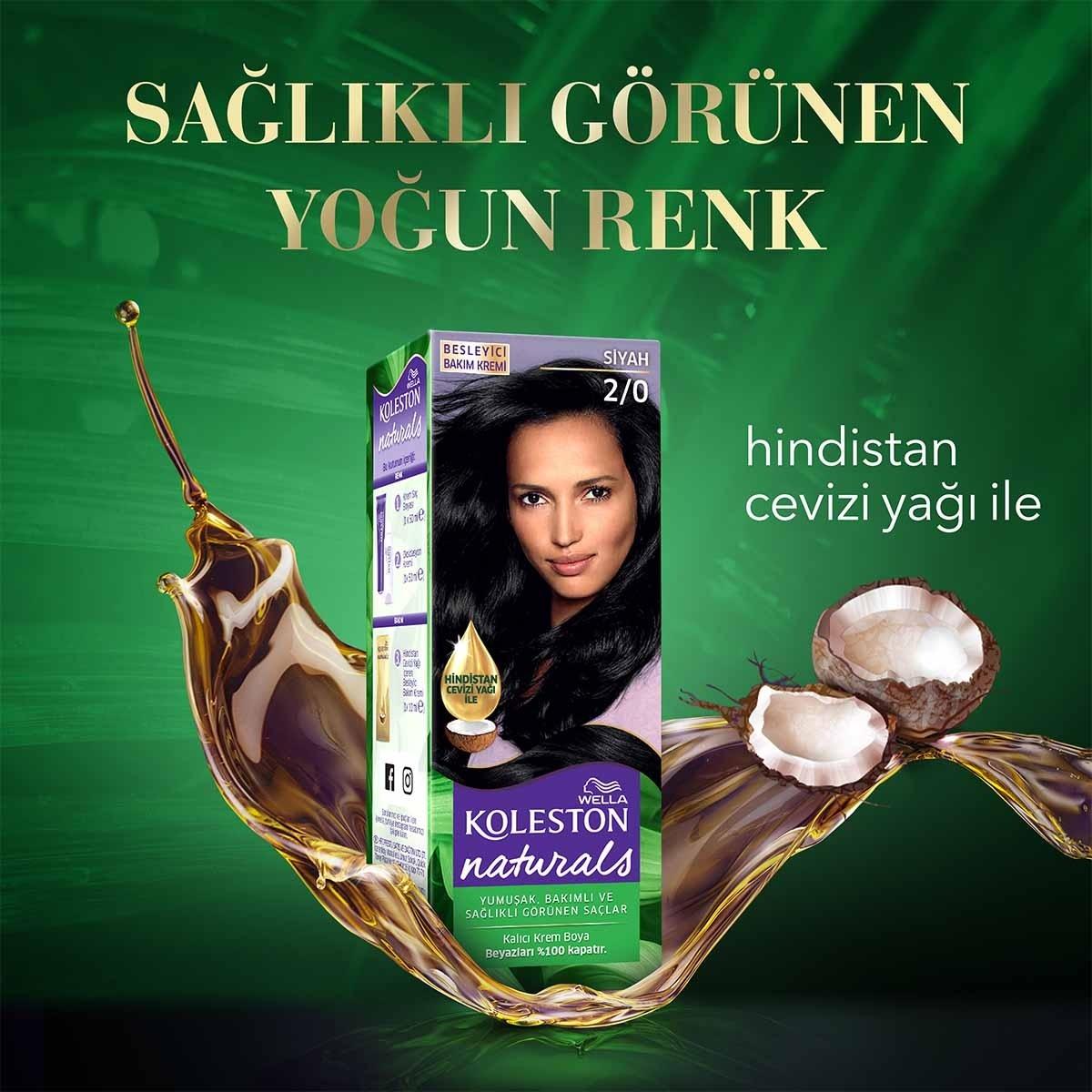 Wella Koleston Naturals 2/0 Intense Black Hair Dye: Long Lasting Color & Perfect Grey Coverage with Coconut Oil