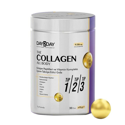 Day2Day Collagen All Body Powder: 9366mg Collagen Peptides, Hyaluronic Acid & Vitamins for Bone Health & Skin Elasticity