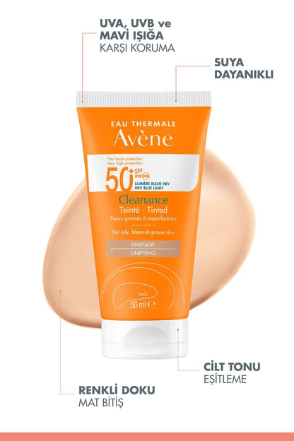 Avene Cleanance SPF 50+ Colored Sunscreen for Oily & Acne-Prone Skin - Non-Greasy, Tinted Protection