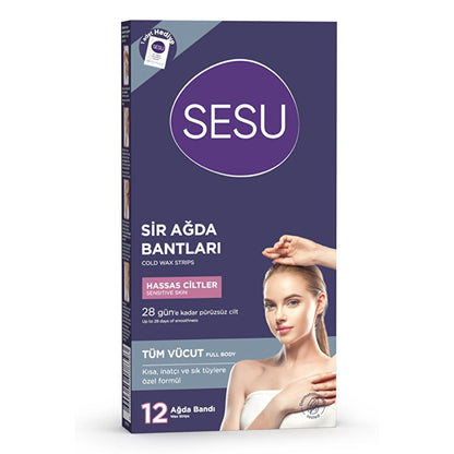 Sesu Sensitive Skin Wax Strips - Gentle Hair Removal for Short Hair, Easy to Use, Sugar-Free Formula