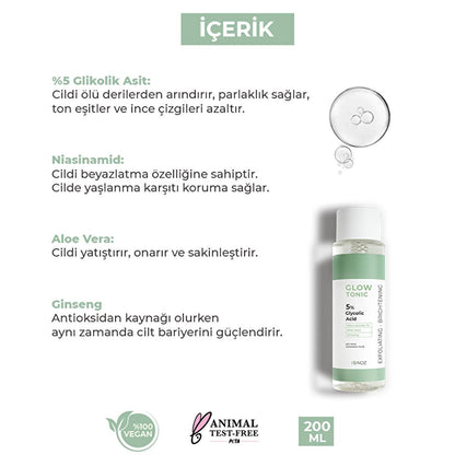 Sinoz Glow Tonik: Glycolic Acid Facial Toner for Exfoliating, Brightening & Pore Minimizing - Aloe Vera, Ginseng, Niacinamide - Radiant Skin