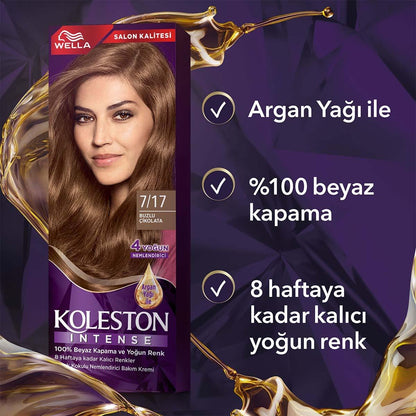 Wella Koleston Intense Icy Chocolate 7/17 Permanent Hair Dye: 100% Gray Coverage, Long Lasting Color, Argan Oil Infused for Intense Shine & Health