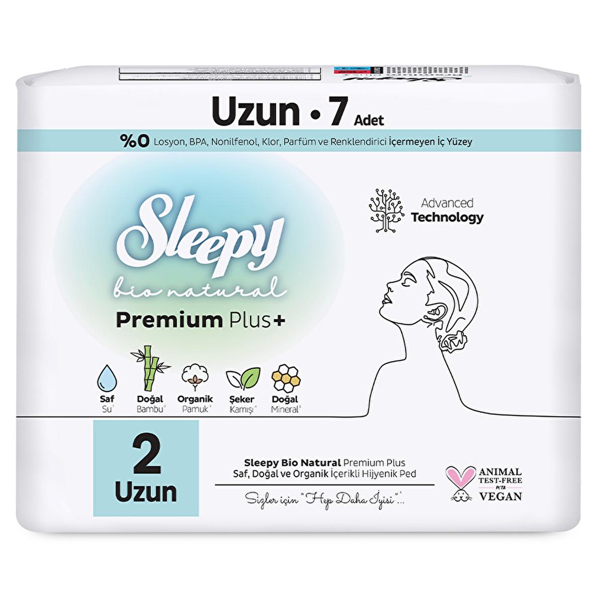 Sleepy Bio Natural: Long Organic Cotton Feminine Hygiene Pads for Sensitive Skin - Natural Bamboo, Eco-Friendly, 7-Count