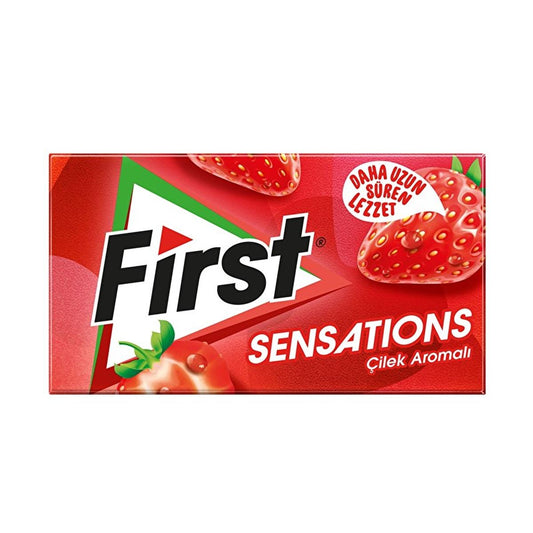 First Sensations Strawberry Chewing Gum: Sweet Strawberry Flavor, Fresh Breath, & Convenient 27 gr Pack - Experience the Delicious Taste.