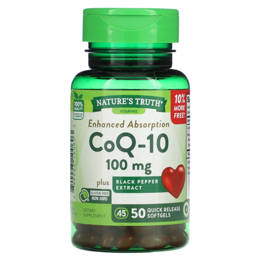 Nature's Truth CoQ-10 +Black Pepper Extract 100Mg Softgels 45+5 Bonus