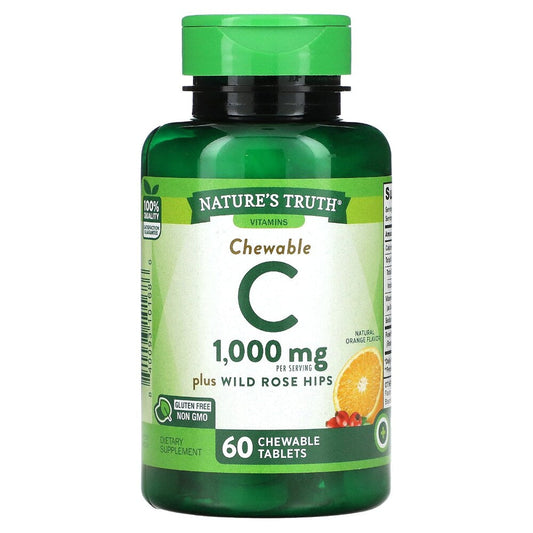 Nature's Truth Vitamin C 1000mg + Wild Rose Hips, Immune Support, 60 Chewable Tablets