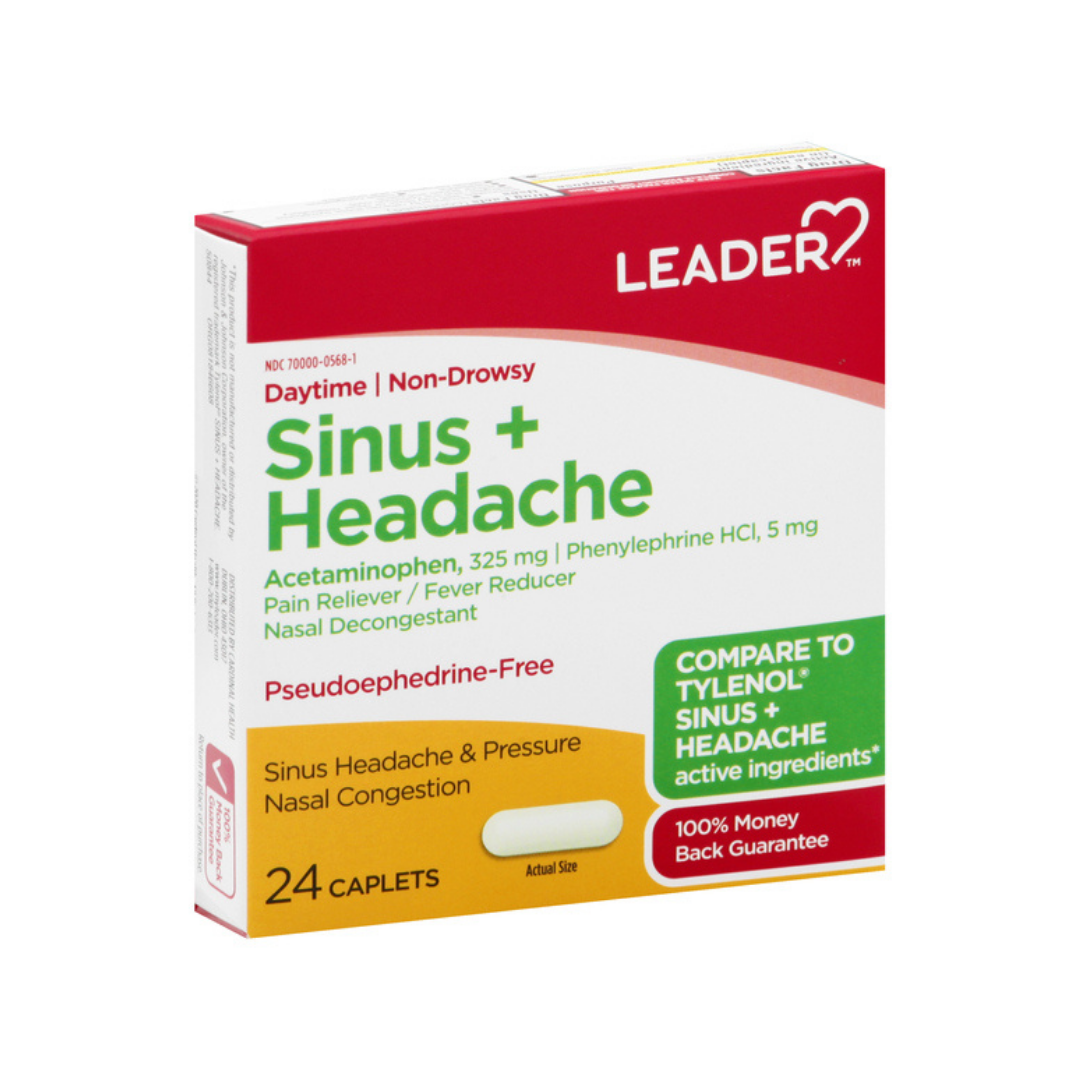 Leader Sinus + Headache Daytime Non-Drowsy Relief (24 Caplets)