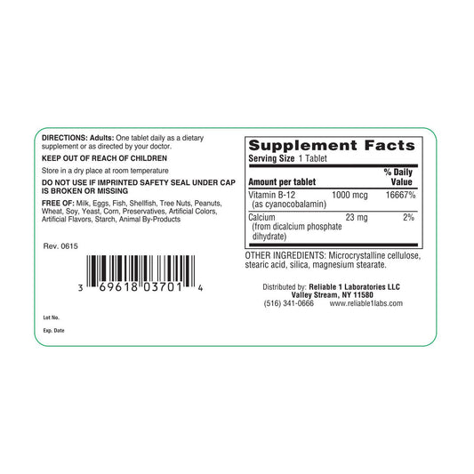 Reliable-1 Laboratories Vitamin B-12 – 1000 mcg (100 Tablets)
