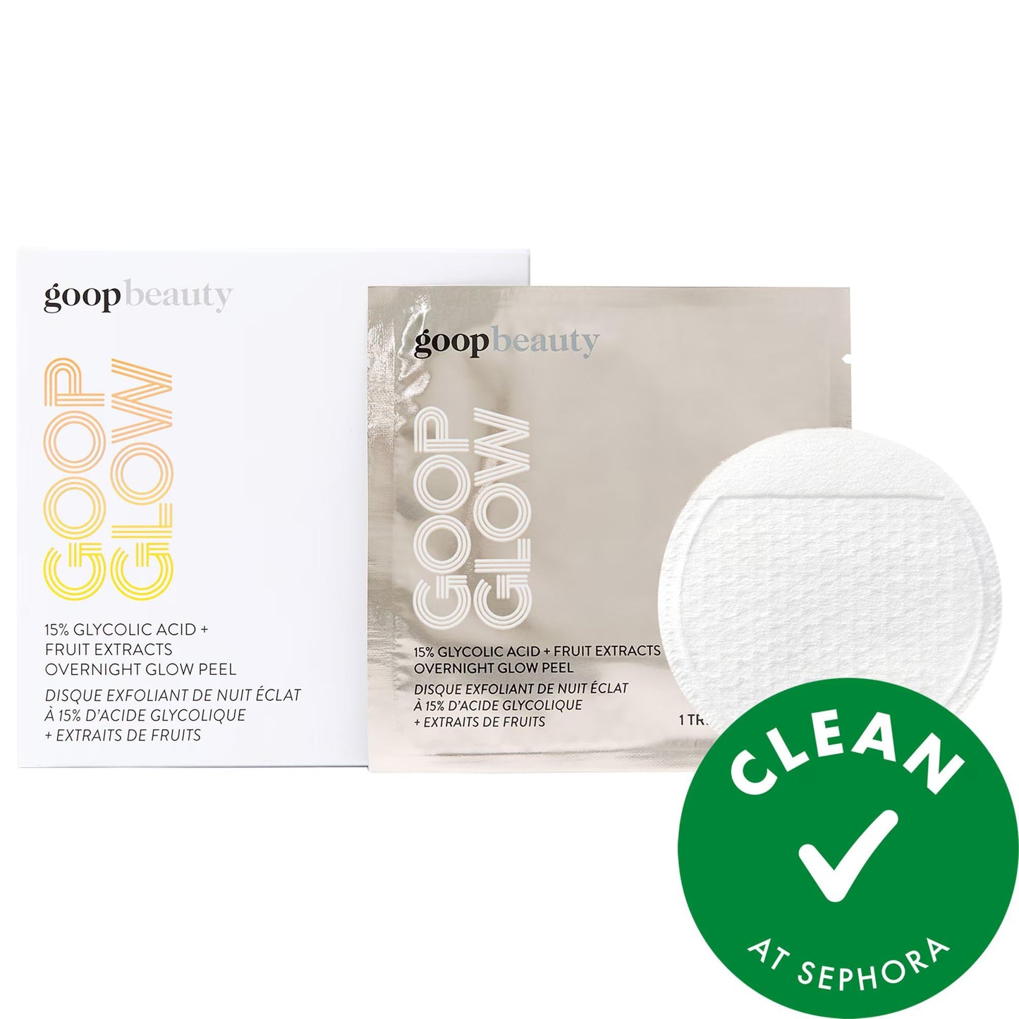 GOOPGLOW 15% Glycolic Acid Overnight Glow Peel Wipes: Exfoliate, Brighten & Renew Skin for a Radiant, Anti-Aging Effect - Chemical Peel At Home