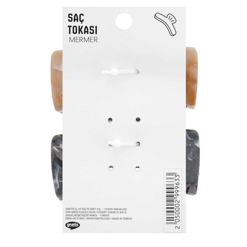 Eklips Marble Rectangular Hair Clips Set - Cream & Grey 2-Pack