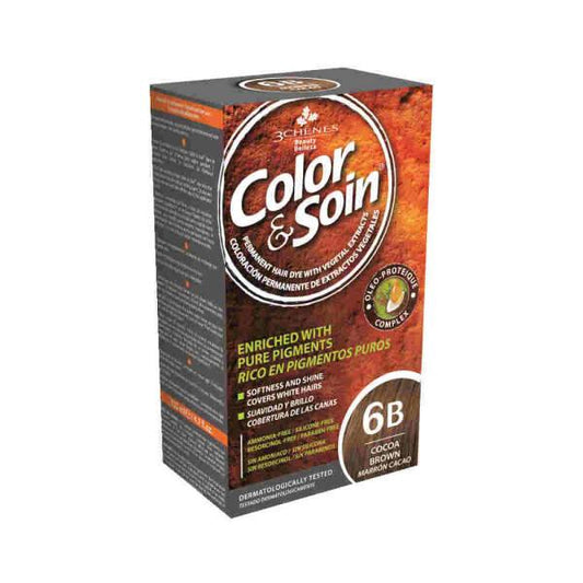 Color&Soin Natural Hair Dye - 6B Cocoa Brown, Ammonia-Free, Paraben-Free, Silicone-Free Hair Color with Herbal Extracts