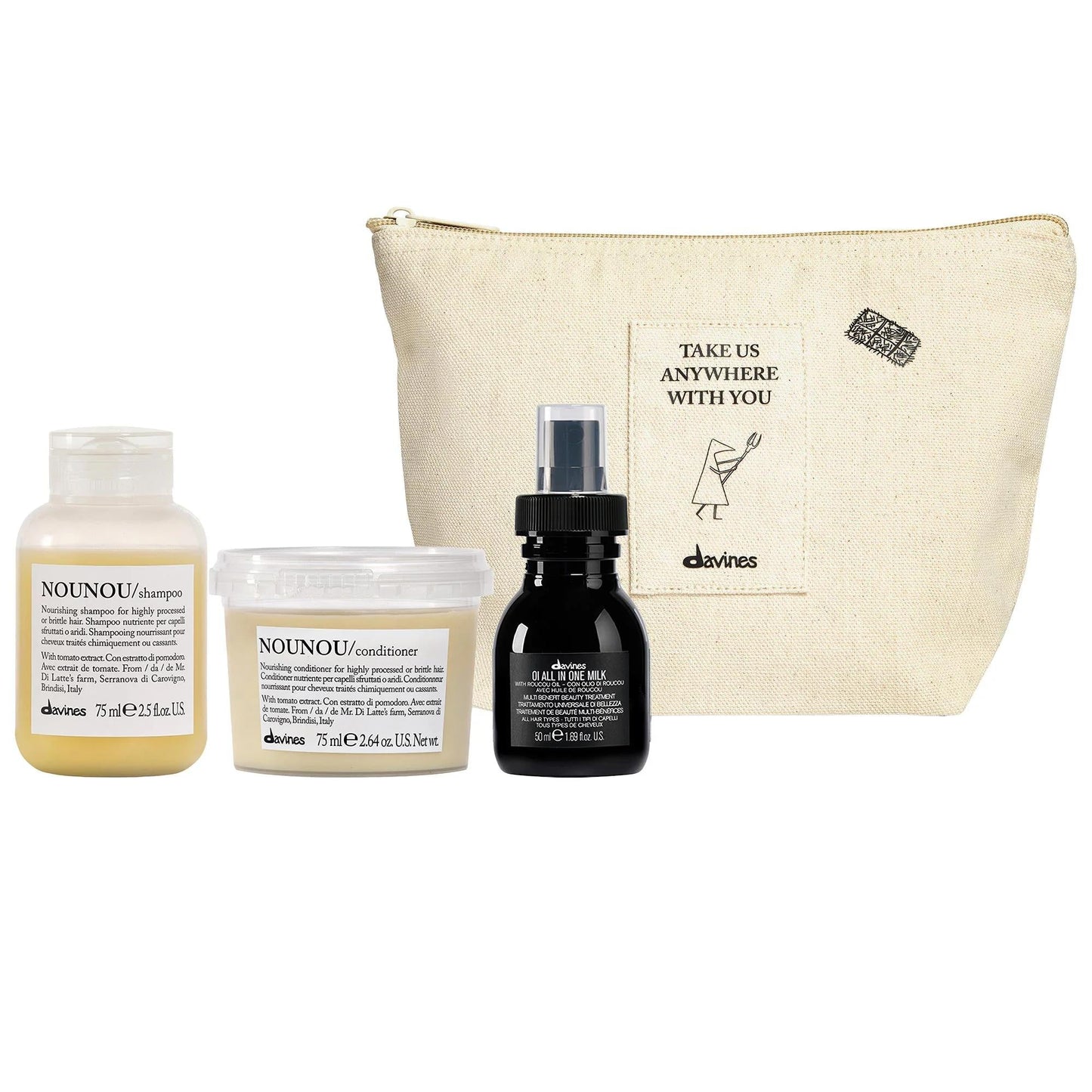 NOUNOU Bestsellers Repair Set for Damaged Hair - Nourishing Shampoo, Conditioner, and Hair Milk for Dry, Brittle Hair