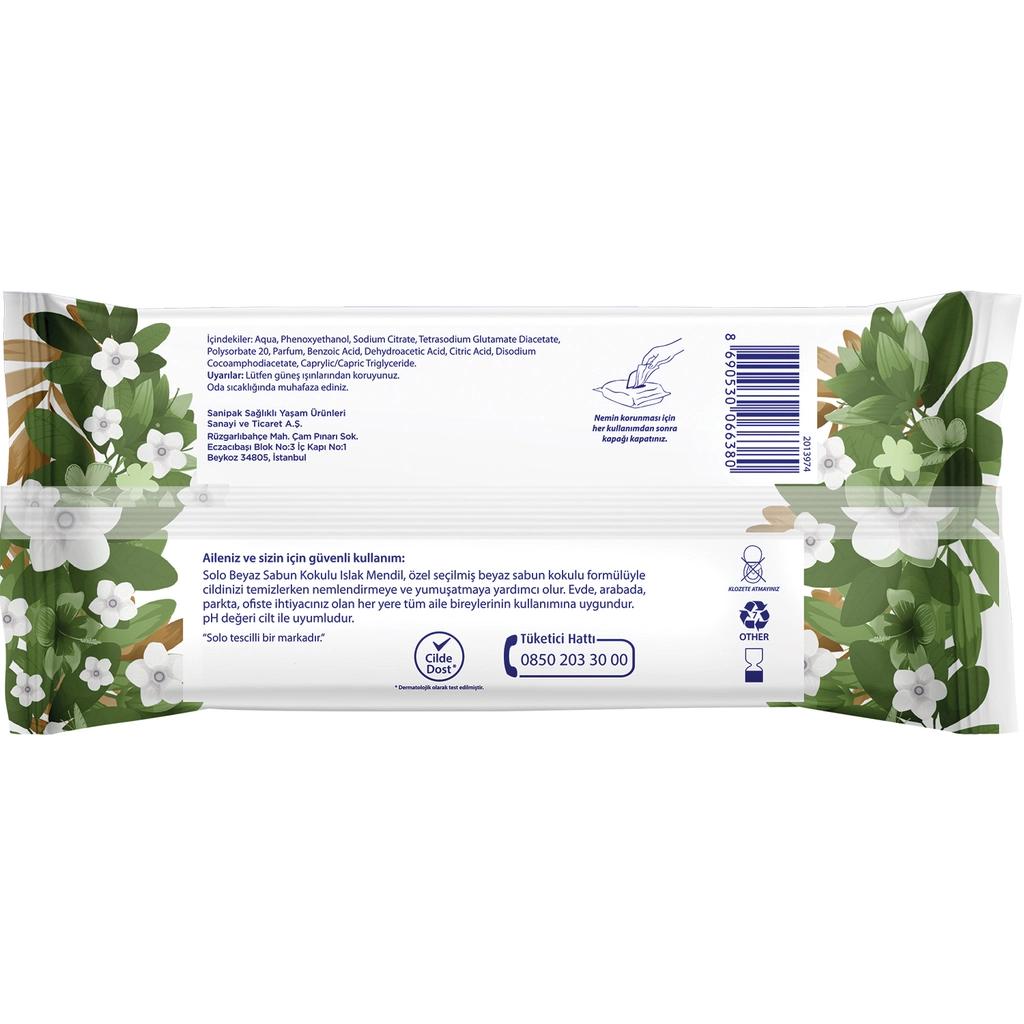 Solo White Soap Scented Wet Wipes for Fresh Cleansing 90 Count