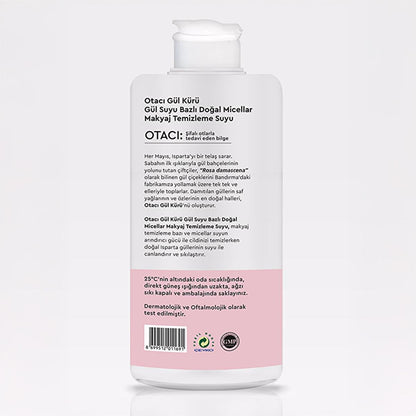 Otacı Natural Rose Water Micellar Makeup Cleansing Water - Gentle, Effective Makeup Removal for All Skin Types - 13.53 fl oz
