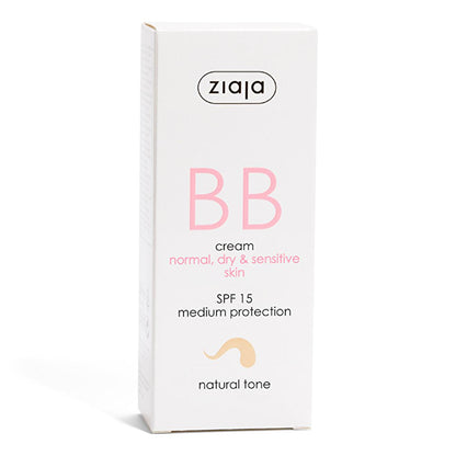 Ziaja Natural BB Cream SPF 15: Hydrating Light Coverage for Dry & Sensitive Skin - Vegan Formula with Hyaluronic Acid