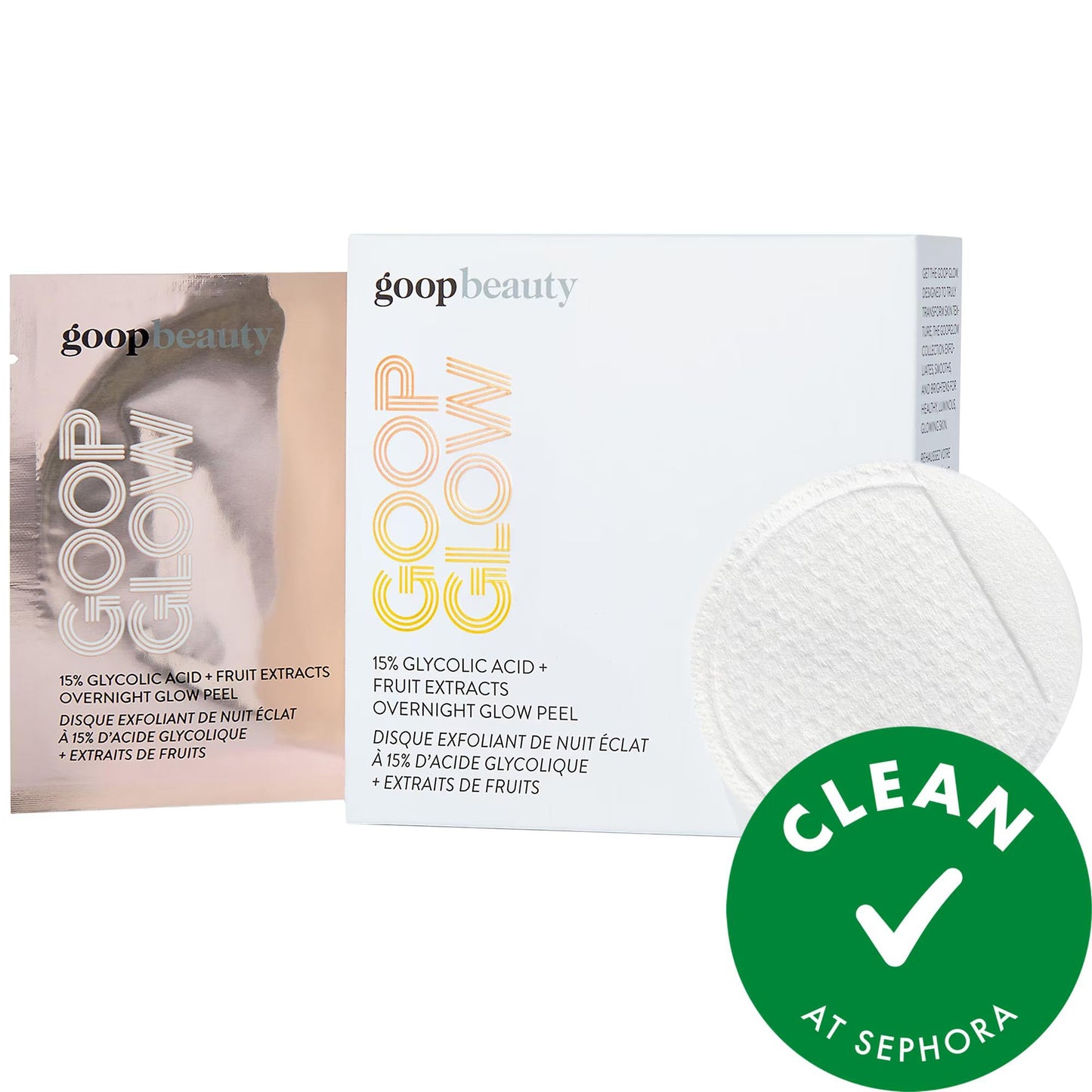 GOOPGLOW 15% Glycolic Acid Overnight Glow Peel: Exfoliating Facial Wipes for Brightening, Retexturizing, & Smooth Skin with AHA, Hyaluronic Acid & Kakadu Plum