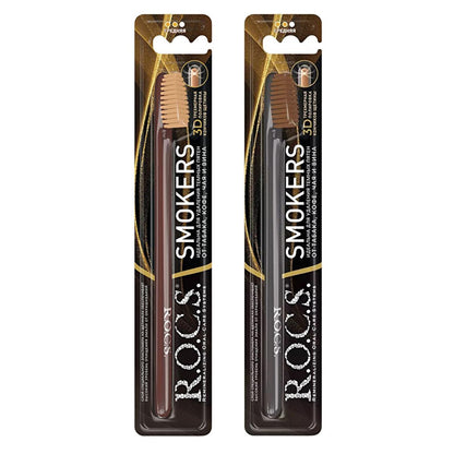 Rocs Stain Removal Toothbrush for Smokers, Coffee & Tea Drinkers - Whitening, Angled Head, Elastic Bristles