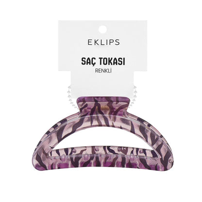 Eklips Purple Zebra Oval Claw Clip for Secure Hair Styling