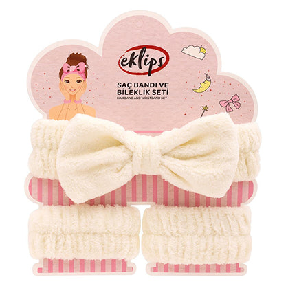 Eklips Spa Headband and Wristband Set: Soft Elastic Headband for Makeup & Skincare - Keep Hair Away, Absorb Water Droplets with Comfort.