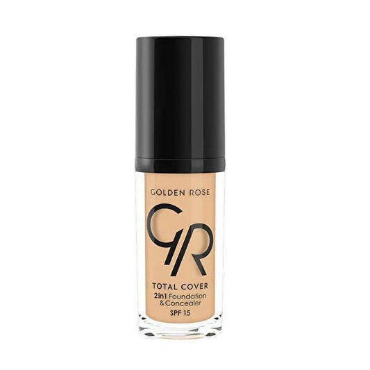 Golden Rose Total Cover 2in1 Foundation and Concealer - High Coverage, Oil-Free Makeup with SPF 15