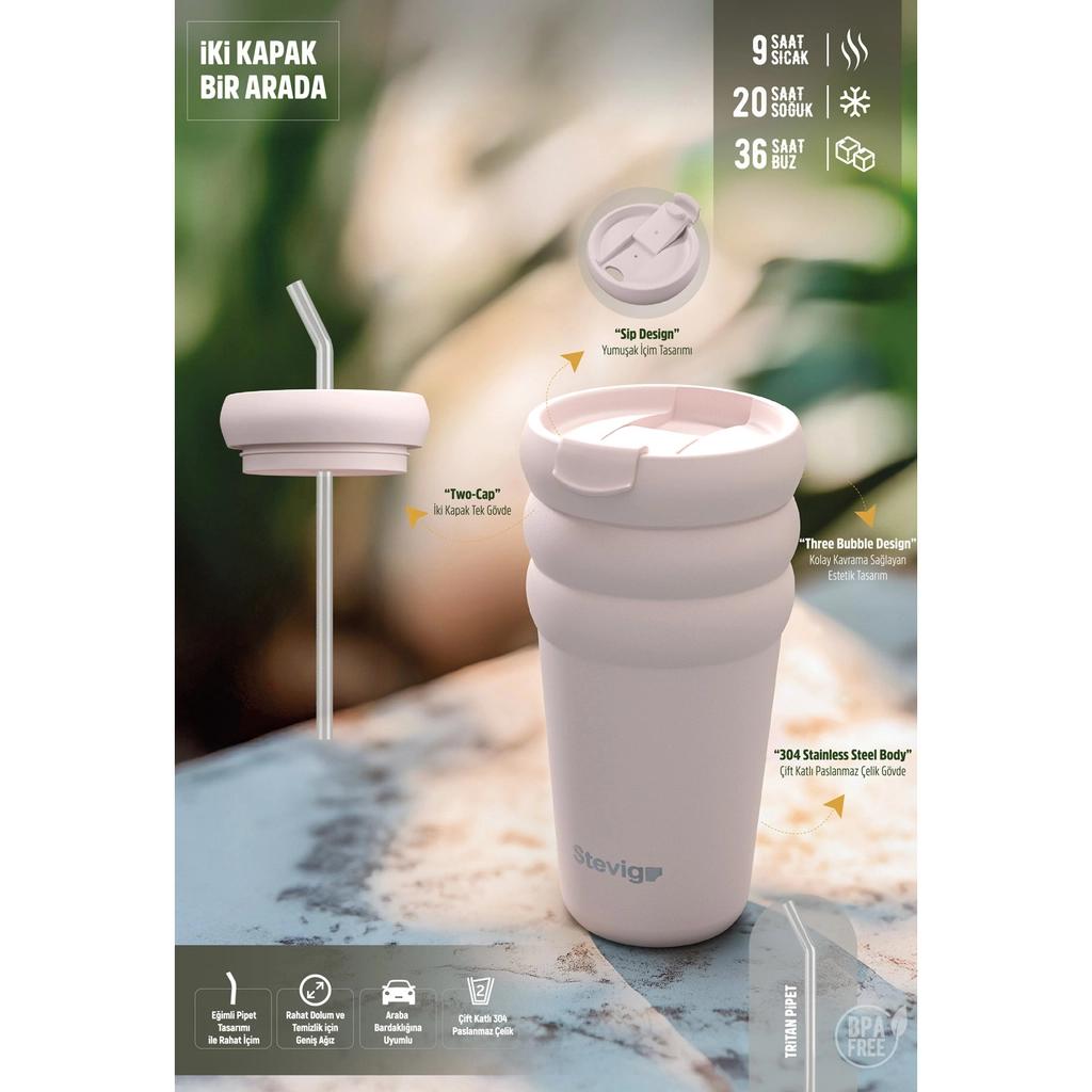 Stevig Bubble Stainless Steel Thermos in Soft Quartz 600 ml