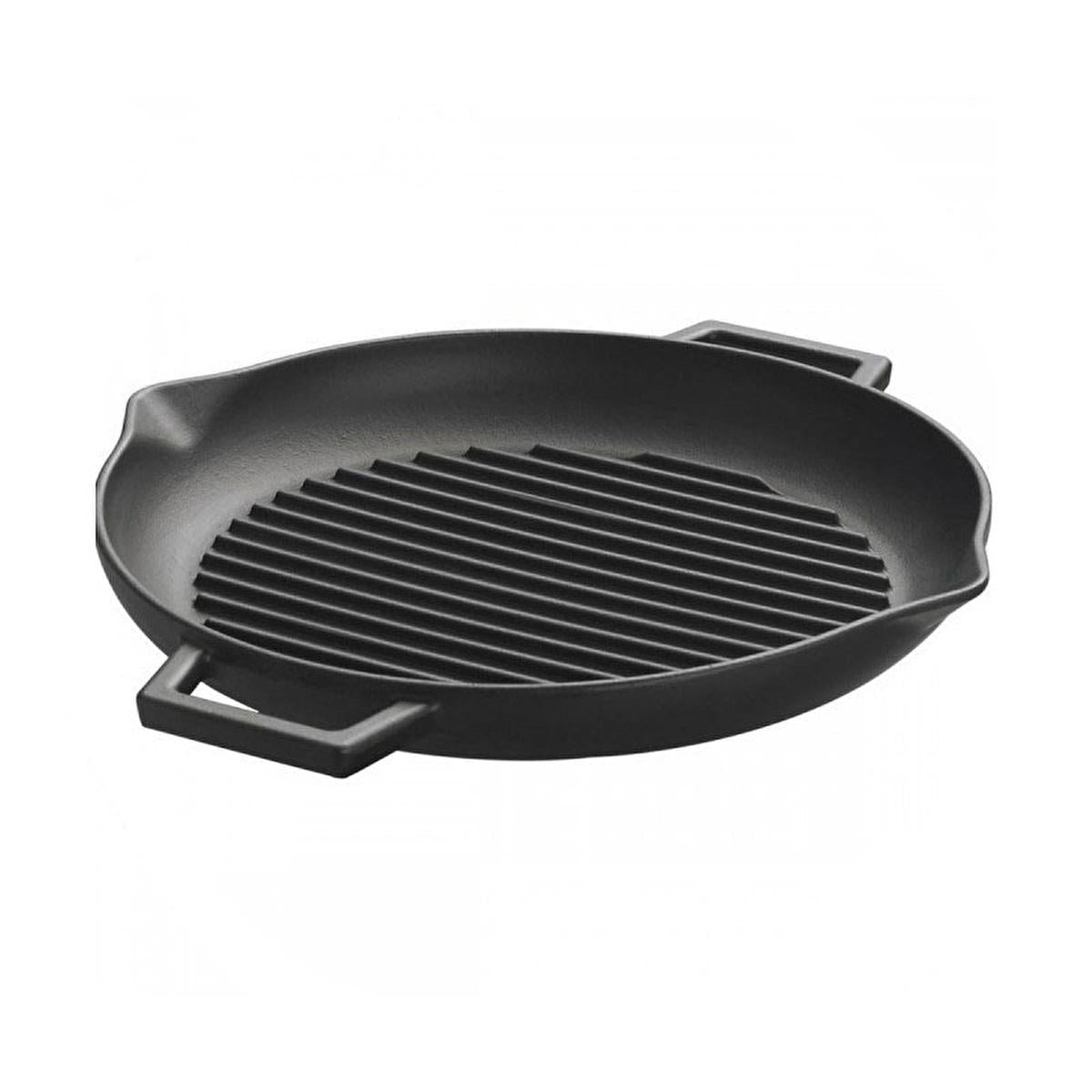 Lava Cast Iron Grill Pan - 30cm Round Enameled Indoor Stovetop Skillet for Perfect Steaks & Even Heating