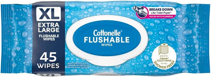 Cottonelle XL Flushable Wet Wipes - 1 Flip-Top Pack, 45 Total Flushable Wipes