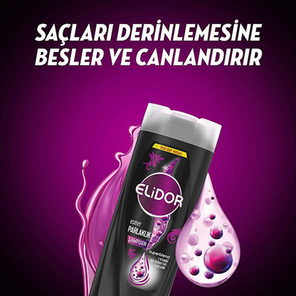 Elidor Brunette Hair Shampoo for Dark Hair Shine - E Vitamin & Chia Seed Oil - Strengthening & Revitalizing - 13.53 fl oz
