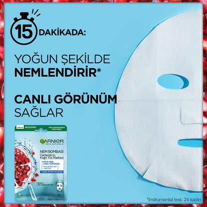 Garnier Moisturizing Face Mask with Pomegranate Extract & Hyaluronic Acid for Normal to Dry Skin - Intensive Hydration & Radiant Skin