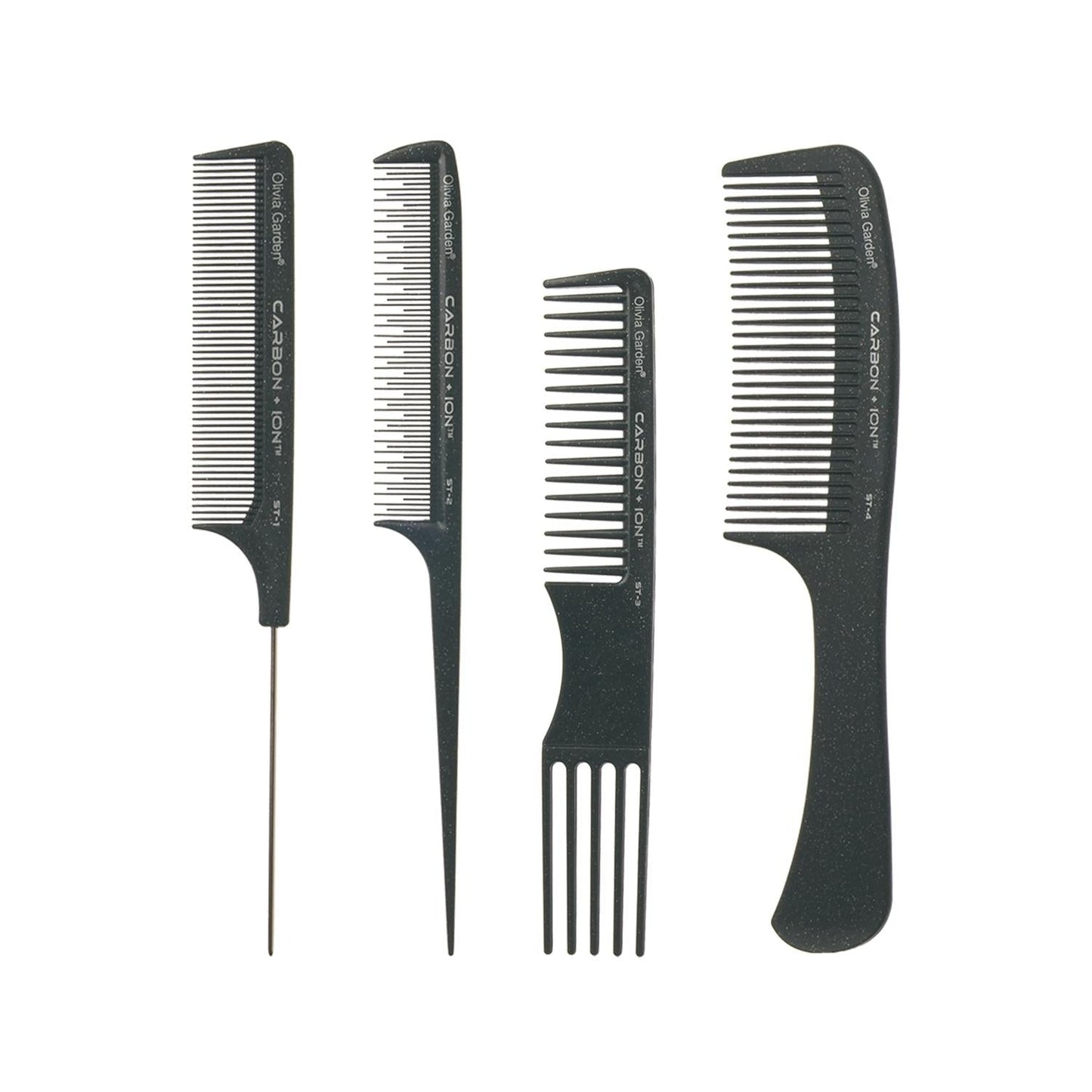 Olivia Garden Carbon Ion ST 4-Piece Comb Set with Pouch