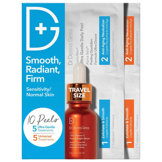 Dr. Dennis Gross Skincare: Smooth, Radiant, Firm Kit - Daily Peel & Vitamin C Serum - Anti-Aging, Dark Spot Treatment, Cruelty-Free Skincare Set