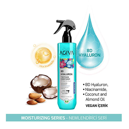 Agiva 8D Hyaluron Hair Moisturizing Spray: Heat Protectant, Shine & Easy Comb - Hydrating Hyaluronic Acid, Almond Oil Leave-In Conditioner