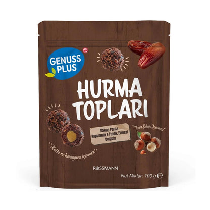Genuss Plus Hazelnut Filled Cocoa Date Balls Snack 100g