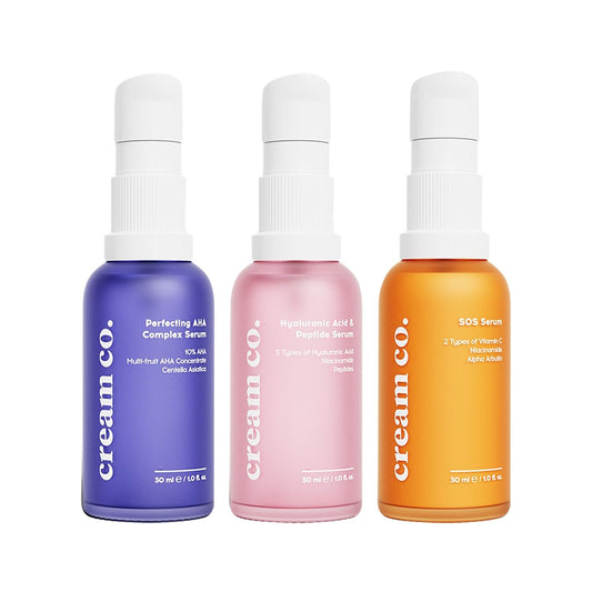 Cream Co. Skincare Serum Set with Hyaluronic Acid, Peptide & Vitamin C - Anti-Aging, Brightening & Hydrating Serum for Women and Men