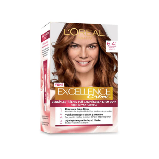 L'Oreal Paris Excellence Creme Hair Dye - 6.41 Hazelnut Brown: 100% Grey Coverage, Long Lasting Color & Pro-Keratin Protection