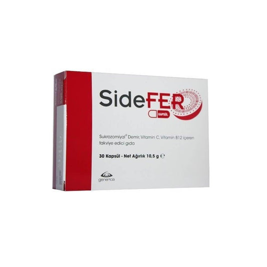 Sidefer Iron Supplement, Vitamin C & B12 - Boosts Energy & Immunity - 30 Capsules