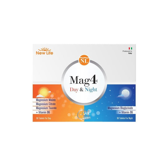 New Life Mag4 Day&Night Magnesium and Vitamin B6 Supplement - Day and Night Tablets for Energy and Relaxation