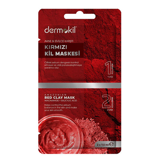 Dermokil Anti-Acne Red Clay Face Mask with Niacinamide & Sweet Almond Oil - Natural Skincare for Acne-Prone Skin, 0.51 fl oz