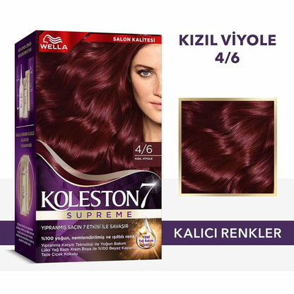 Wella Koleston Supreme 4/6 Kõzõl Viyole: Radiant Red Violet Hair Dye Kit - Long Lasting Color, Intense Shine & Deep Conditioning