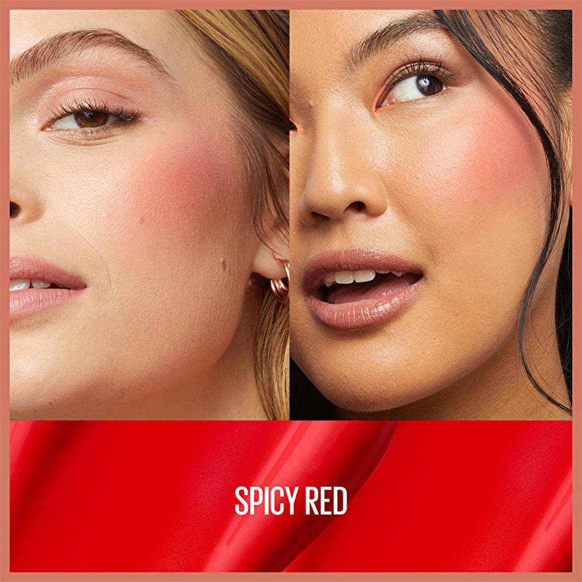 Maybelline Sunkisser Hazy Matte Liquid Blush - Spicy Red: Natural Matte Summer Glow, Long Lasting, Vitamin E, Easy Blend