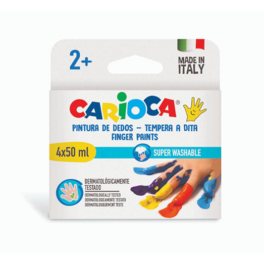 Carioca Finger Paint Set for Toddlers - 4 Washable Colors, Non-Toxic, 6.76 fl oz