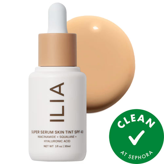 ILIA Super Serum Skin Tint SPF 40: Dewy Coverage Foundation with Hyaluronic Acid & Squalane - Vegan, Cruelty-Free & Clean Beauty