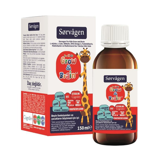 Sorvagen Kids Grow & Brain Dietary Supplement - Liquid Multivitamin for Children's Growth, 5.07 fl oz