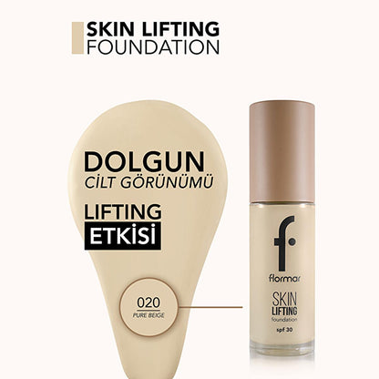 Flormar Anti-Aging Foundation - Flormar Skin Lifting SPF 30, Natural Finish, 95% Natural Ingredients