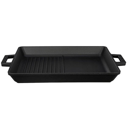 Lava Cast Iron Hybrid Grill Pan - 10x12 Inch Rectangular Enameled Pan for Indoor Stovetop Oven Use, Grill and Fry Simultaneously