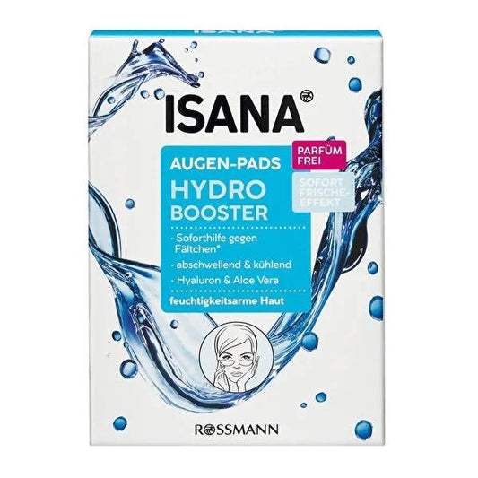Isana Hydro Booster Eye Care Pads - Intense Hydration, Reduce Fine Lines & Puffiness - Hyaluronic Acid & Vitamin E - 12 Count