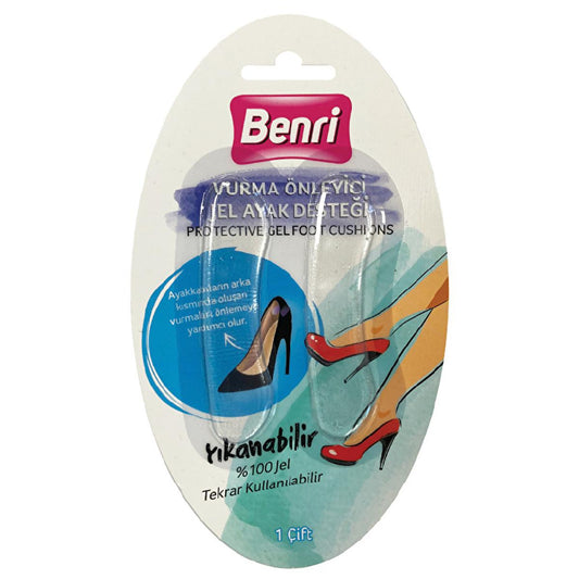 Benri Gel Heel Pads for Shoes - Prevent Heel Rubbing, Reusable & Washable - Enhance Foot Comfort