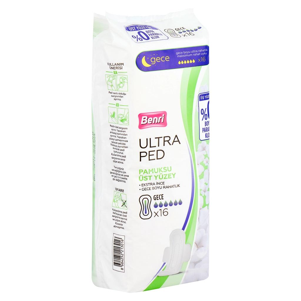 Benri Ultra Hygienic Cottony Night Pads for Heavy Flow 16 Count