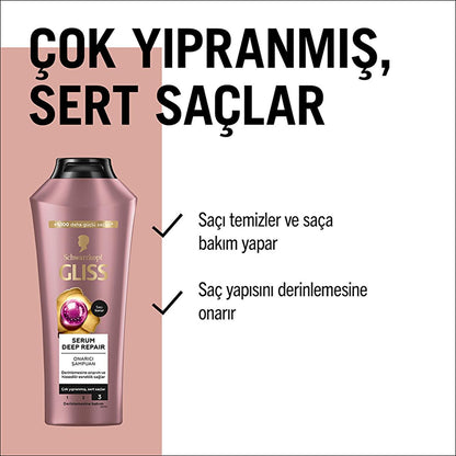 Gliss Deep Repair Shampoo for Damaged Hair - Hyaluron & Cranberry - Restore Flexibility & Vitality